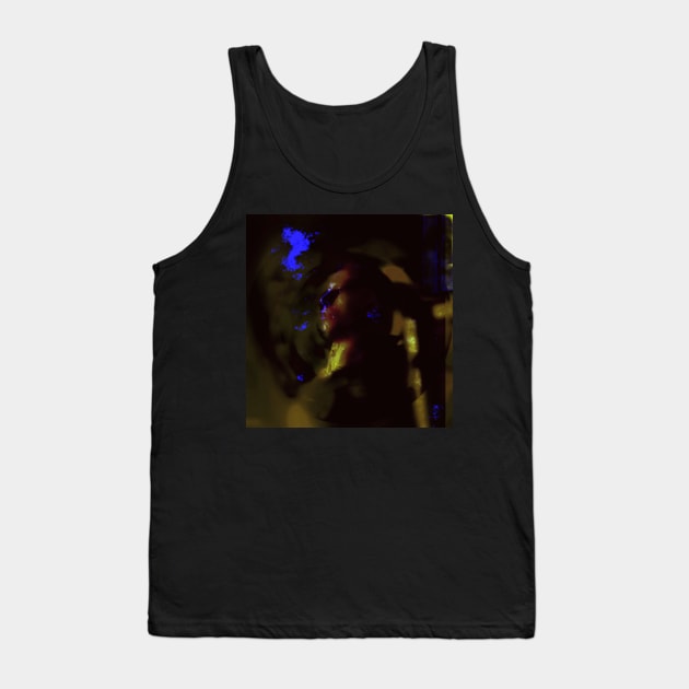 Portrait, digital collage and special processing. Man looking somewhere. He's strong. Yellow and red, some blue. Very cool. Tank Top by 234TeeUser234